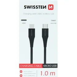 SWISSTEN USB-C /microUSB, dátový kábel, čierny, 1,0 m