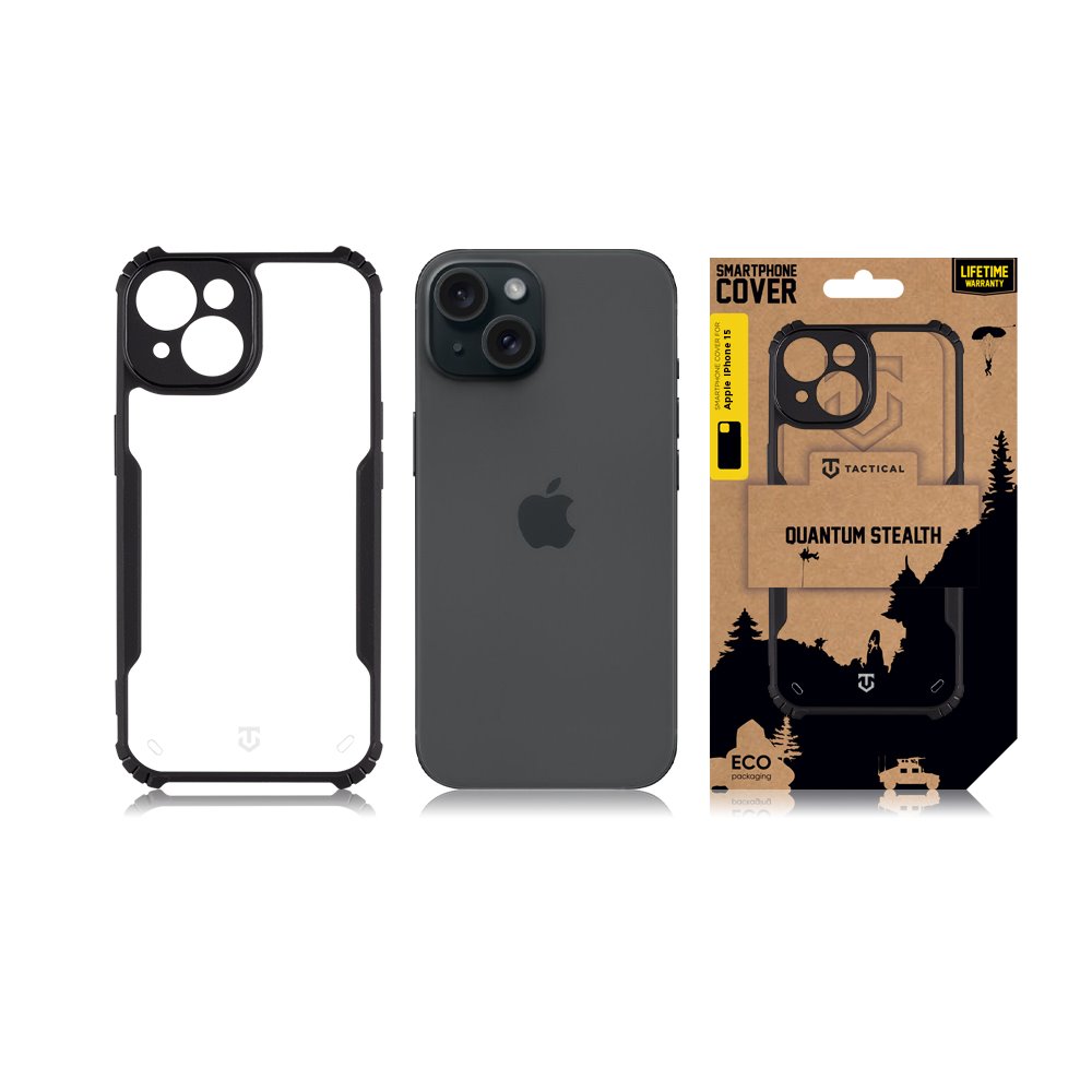 Taktický kryt Quantum Stealth pre Apple iPhone 15 Priehľadný/čierny