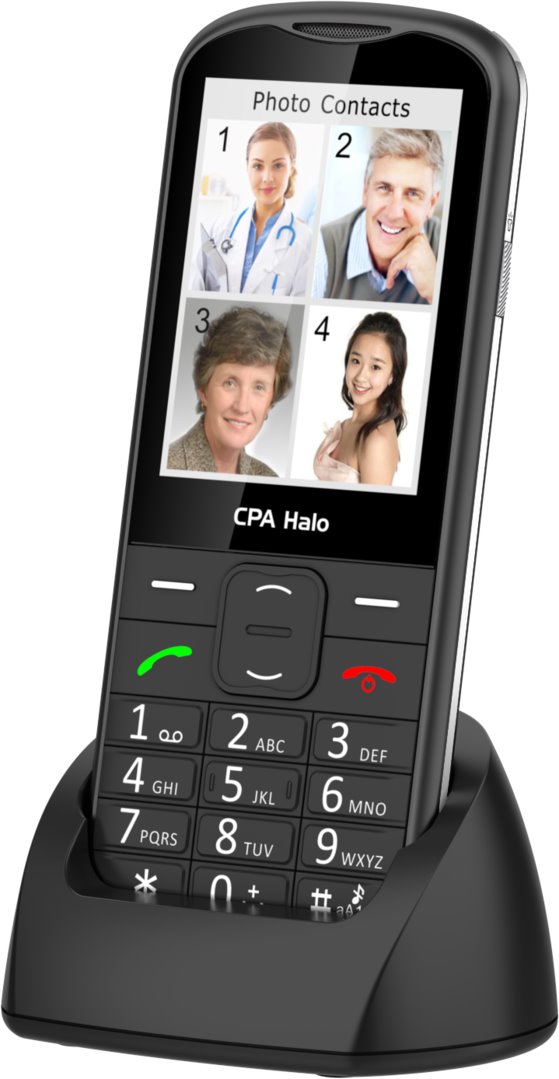 Telefon CPA Halo 28 Senior černý s nabíjecím stojánkem