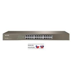 Tenda TEG1024G 24x Gigabit Switch, Fanless-bez ventilátorů, Rackmount 19", ochrana proti přepětí