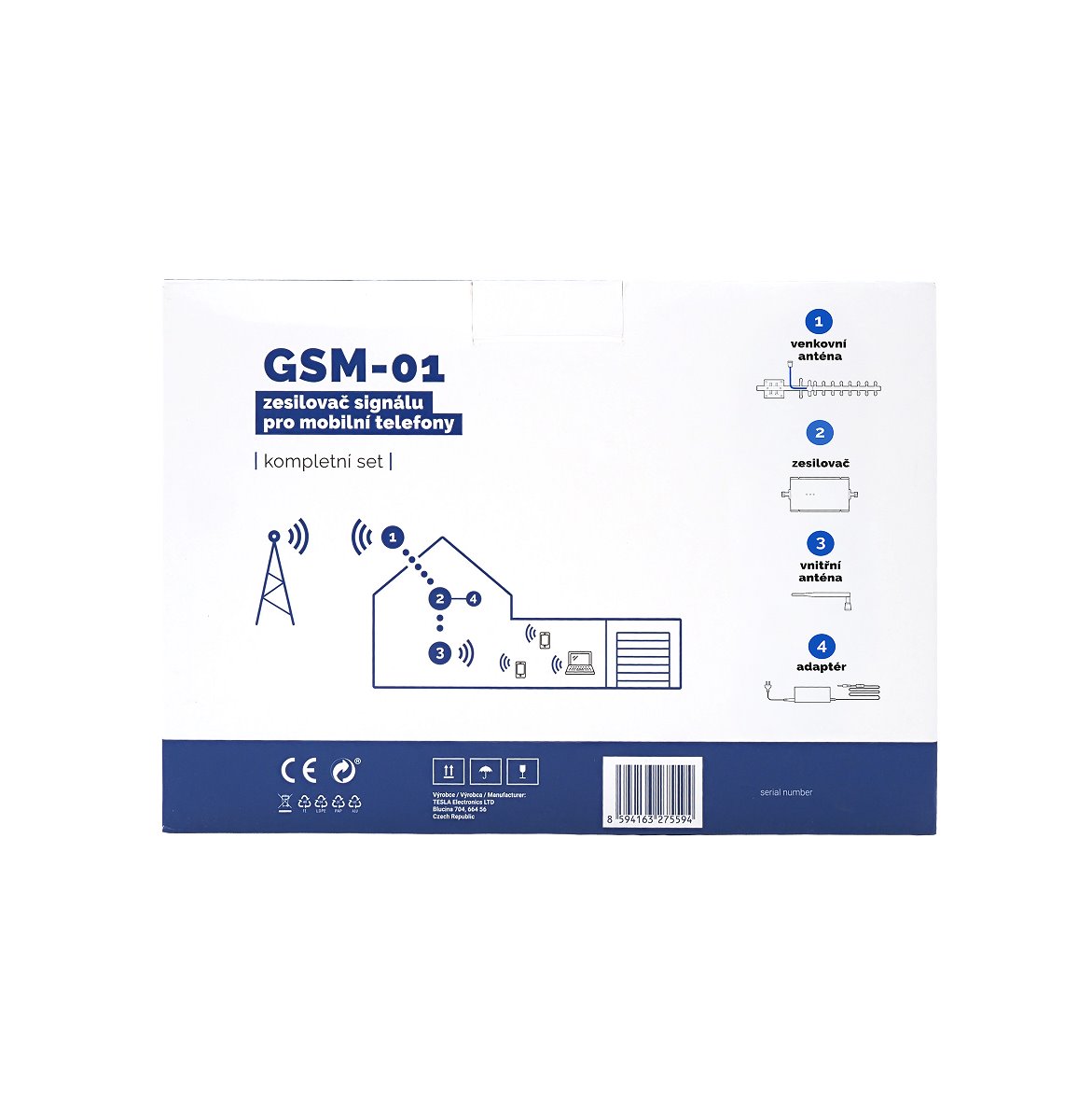 TESLA GSM-01, zesilovač/opakovač GSM signálu (900 Mhz) - sada