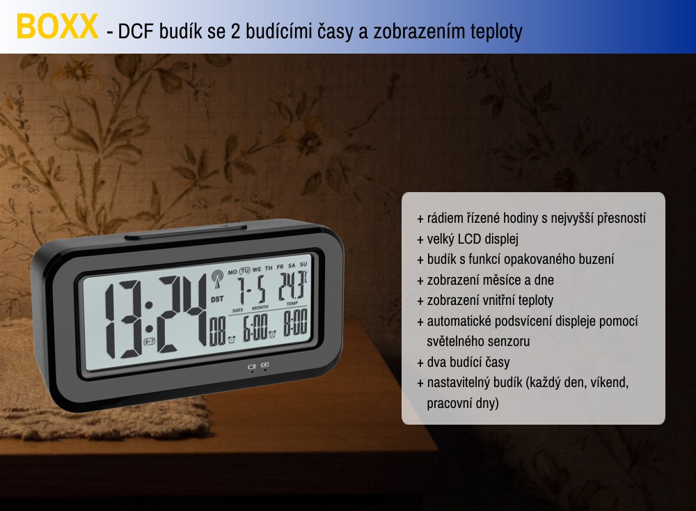 TFA rádiom riadený digitálny budík s automatickým podsvietením 60.2554.01 BOXX TFA60.2554.01