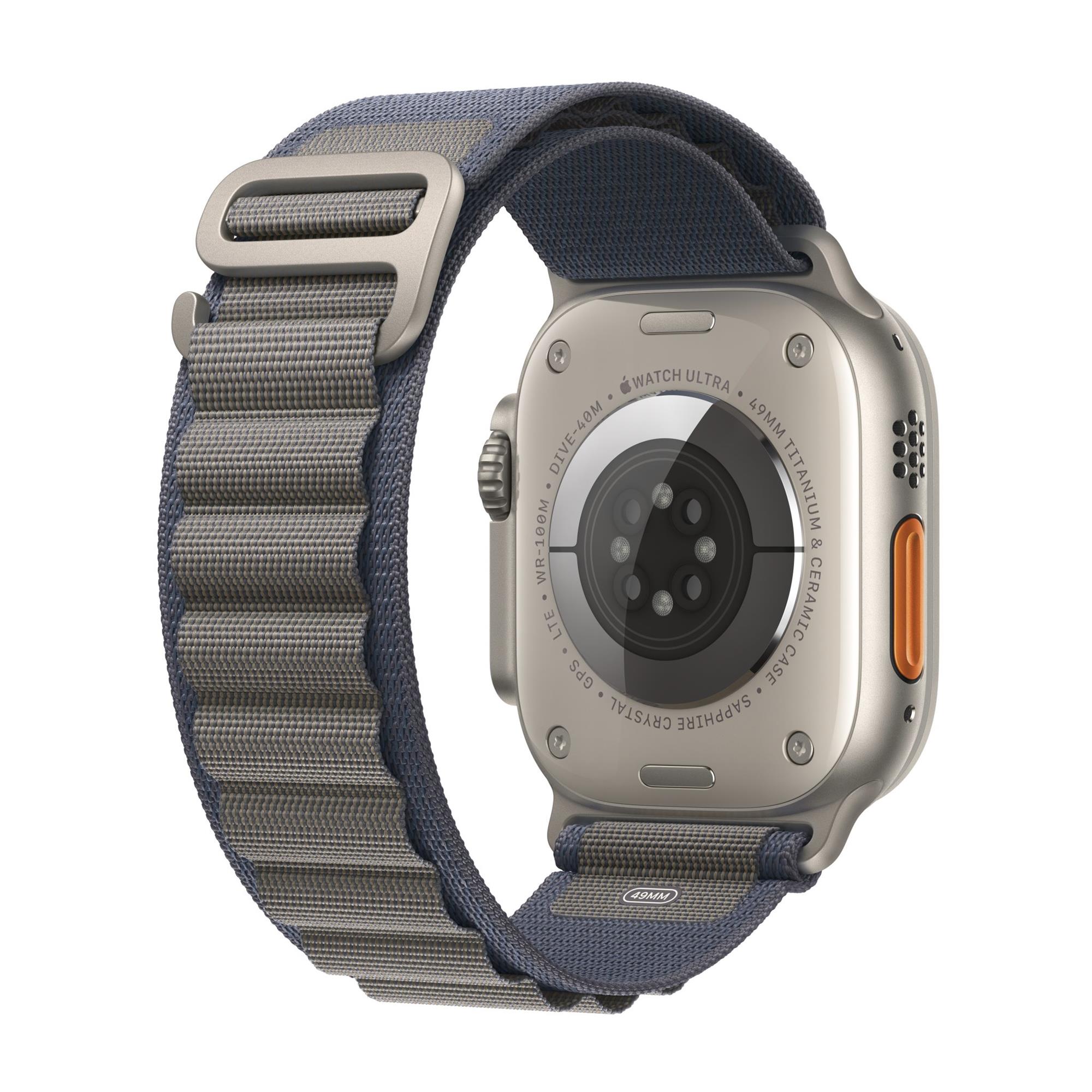 Titánové puzdro Apple Watch Ultra 2 49 mm s alpskou modrou napäťou - Stredné