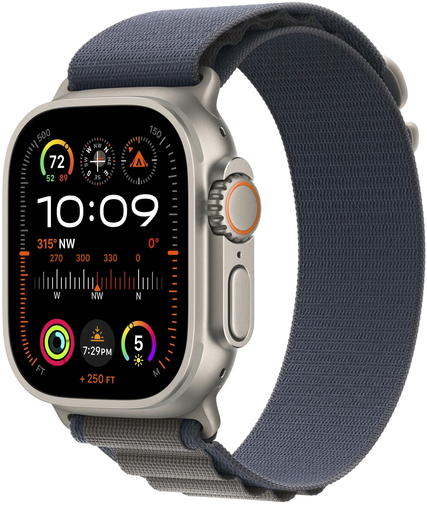 Titánové puzdro Apple Watch Ultra 2 49 mm s alpskou modrou napäťou - Stredné