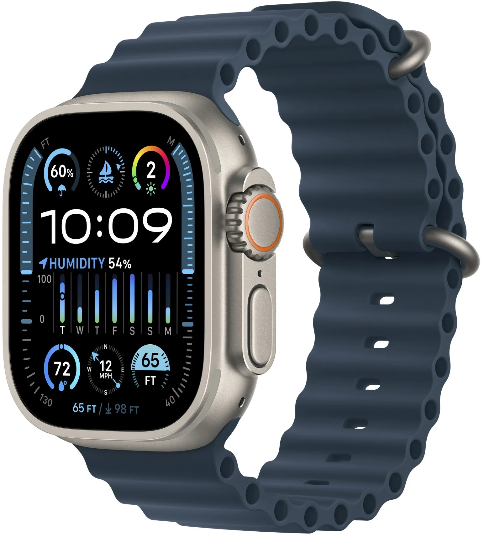 Titánové puzdro Apple Watch Ultra 2 49 mm s oceánsky modrým remienkom