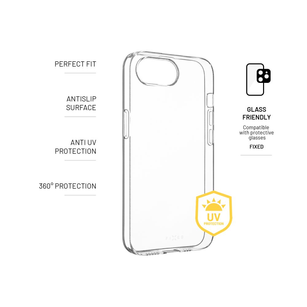 TPU gelový kryt FIXED Story AntiUV pro Apple iPhone 16e, čirý