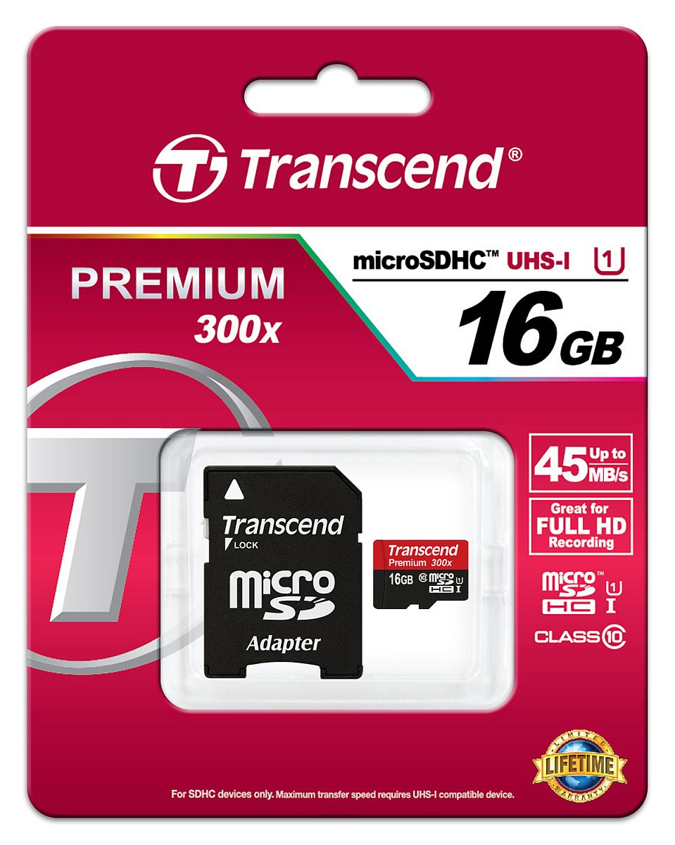 Transcend microSDHC 16GB Class10 UHS-I Premium + adaptér TS16GUSDU1