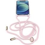 Transparentný zadný kryt Cellularline Neck-Case s ružovou šnúrkou na krk pre Apple iPhone 12 MINI NECKCASEIPH12P