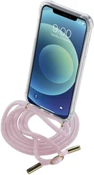 Transparentný zadný kryt Cellularline Neck-Case s ružovou šnúrkou na krk pre Apple iPhone 12 MINI NECKCASEIPH12P