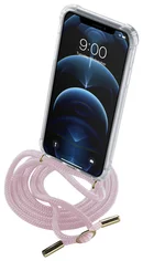 Transparentný zadný kryt Cellularline Neck-Case s ružovou šnúrkou na krk pre Apple iPhone 12 PRO MAX NECKCASEIPH12PRMP