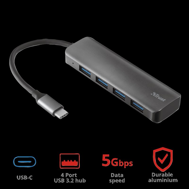 Trust Halyx Aluminium USB-C - 4-Port USB-A 3.2 Hub 23328