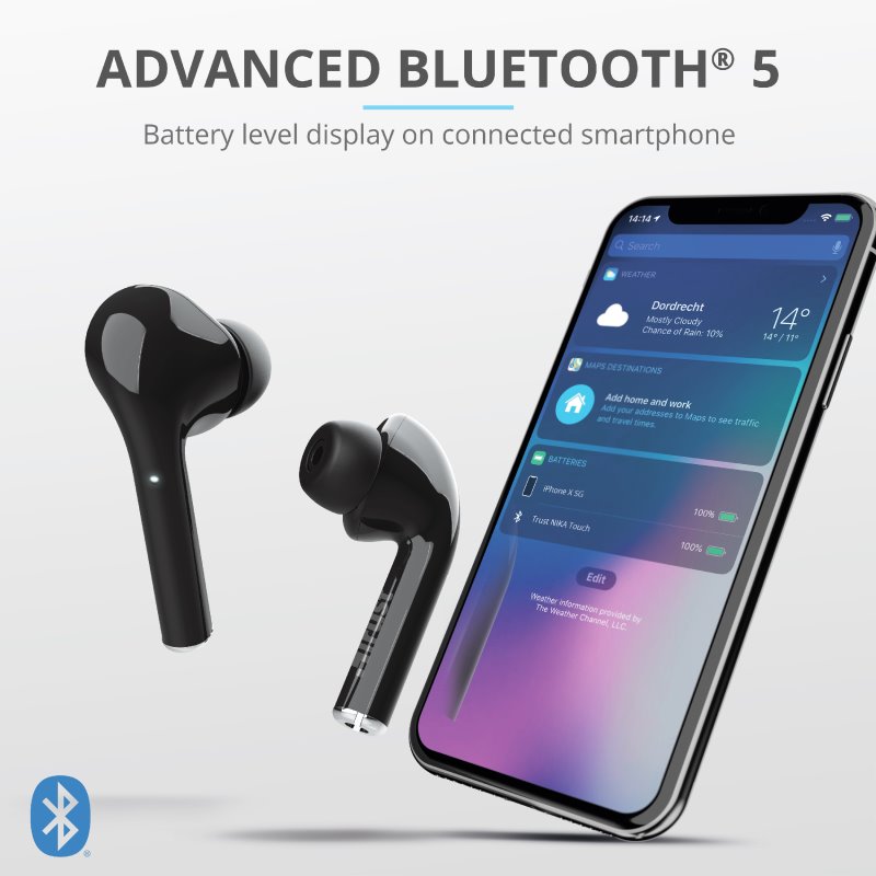 Trust Nika Touch Bluetooth Wireless Earphones, černá