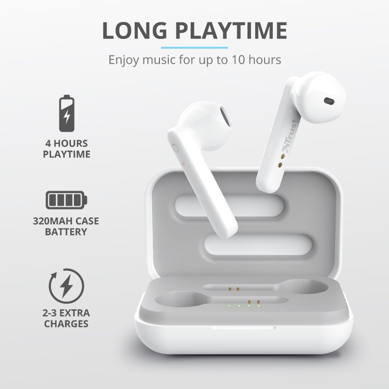 Trust Primo Touch Bluetooth Wireless Earphones, bílá