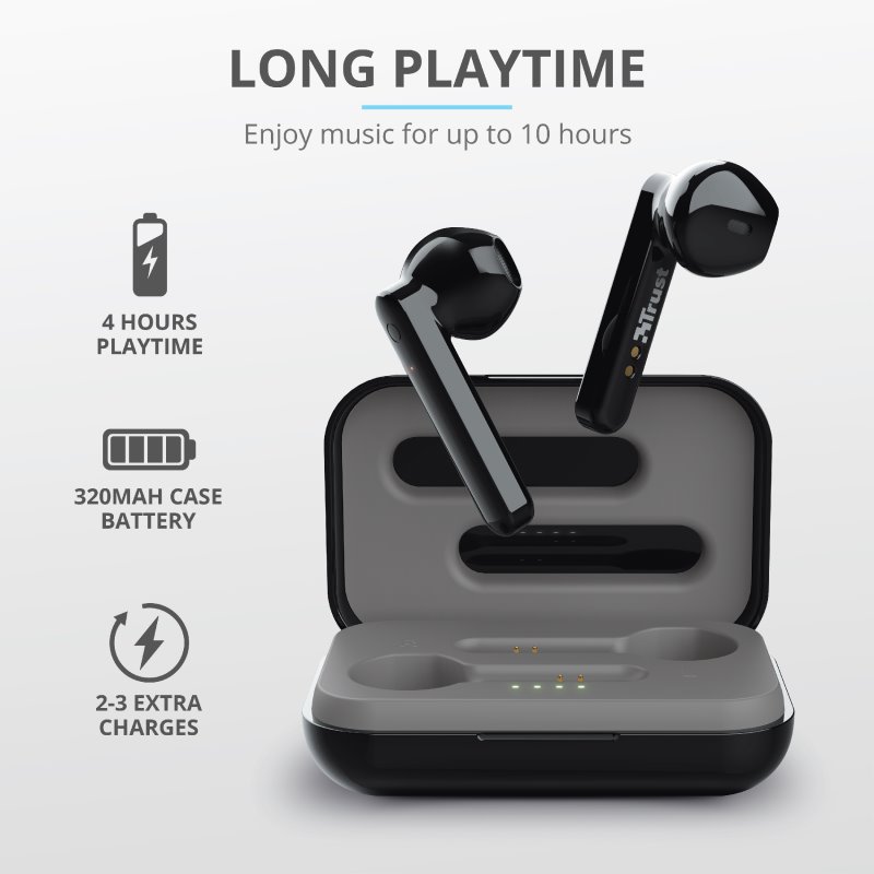 Trust Primo Touch Bluetooth Wireless Earphones, černá