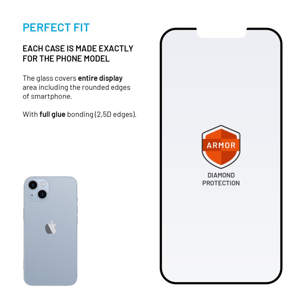 Ultra odolné tvrzené sklo FIXED Armor s Anti-dust aplikátorem a AR vrstvou pro Apple iPhone 13/13Pro/14/16e, černé