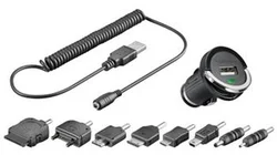 USB nabíjecí a napájecí adaptér do auta se setem 8 redukcí