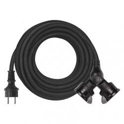 Venkovní prodlužovací kabel 15m / 2 zásuvky / černý / guma / 230 V / 1,5mm2