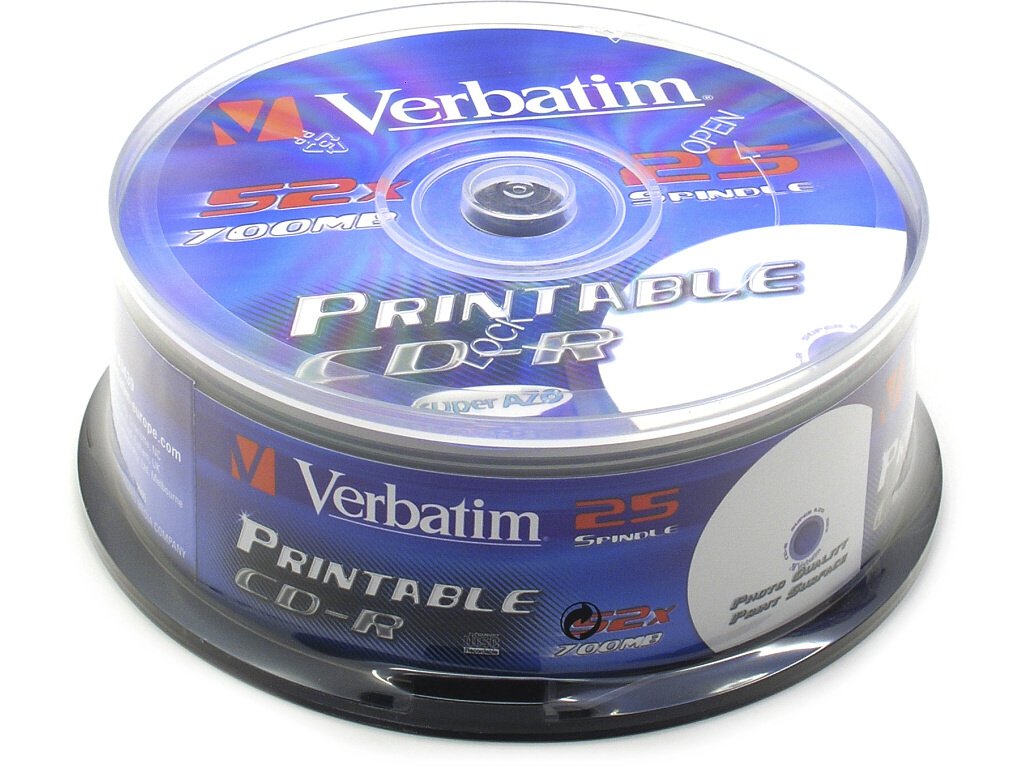 Verbatim CD-R Printable 700MB 52x cake 25 ks (43439) | TSBOHEMIA.CZ