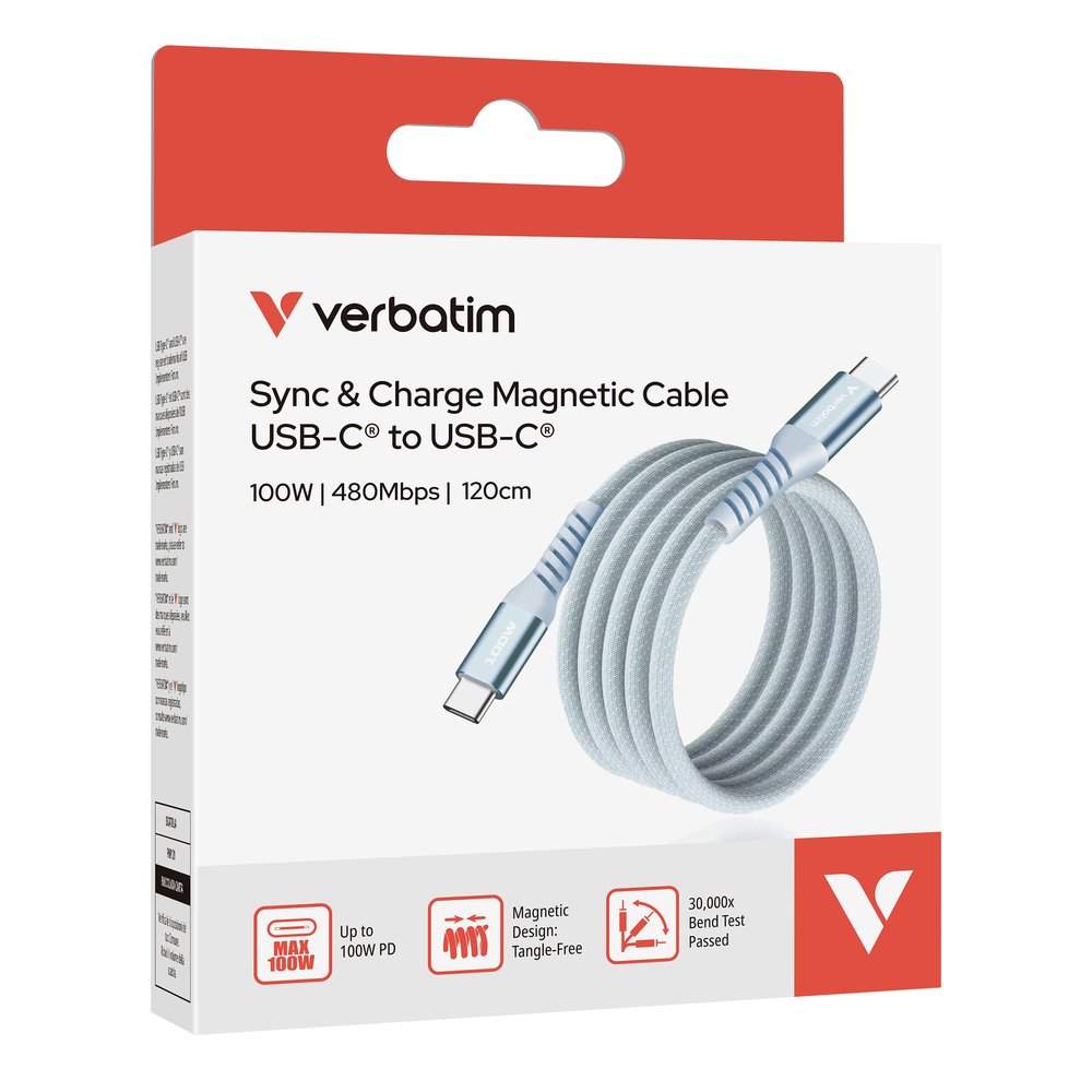 Verbatim USB-C->C magnetický kabel Sync & Charge 100W modrý
