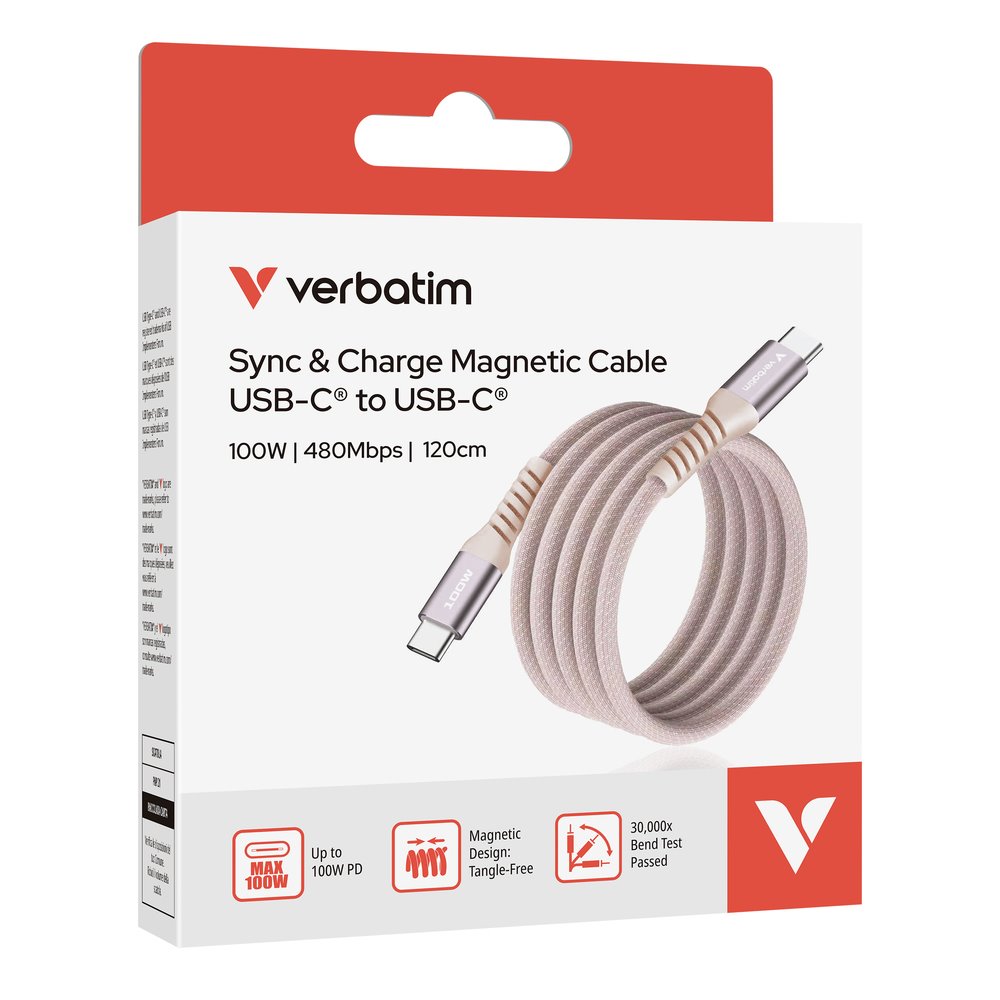 Verbatim USB-C->C magnetický kabel Sync & Charge 100W růžový