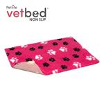 Vetbed protiskluz / Drybed Růžová černé a bílé packy DELUXE 75 x 50 cm, vlas 30 mm