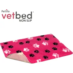 Vetbed protiskluz / Drybed Růžová černé a bílé packy DELUXE 75 x 50 cm, vlas 30 mm
