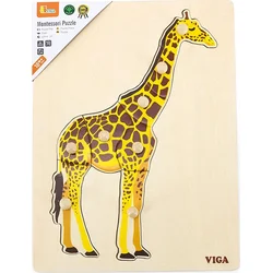 Viga Dětské dřevěné puzzle vkládačka Montessori  Žirafa