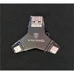 Viking USB Flash disk 3.0 4v1 s koncovkou Lightning/Micro USB/USB/USB-C, 128 GB, černá