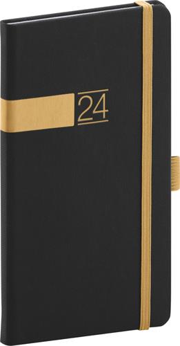 Vreckový denník Twill 2024, čierny a zlatý, 9 × 15,5 cm