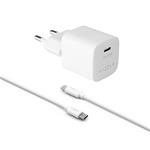 Výstupná nabíjačka FIXED Mini USB-C a sada káblov USB-C/USB-C, podpora PD, 1 meter, 30 W, biela