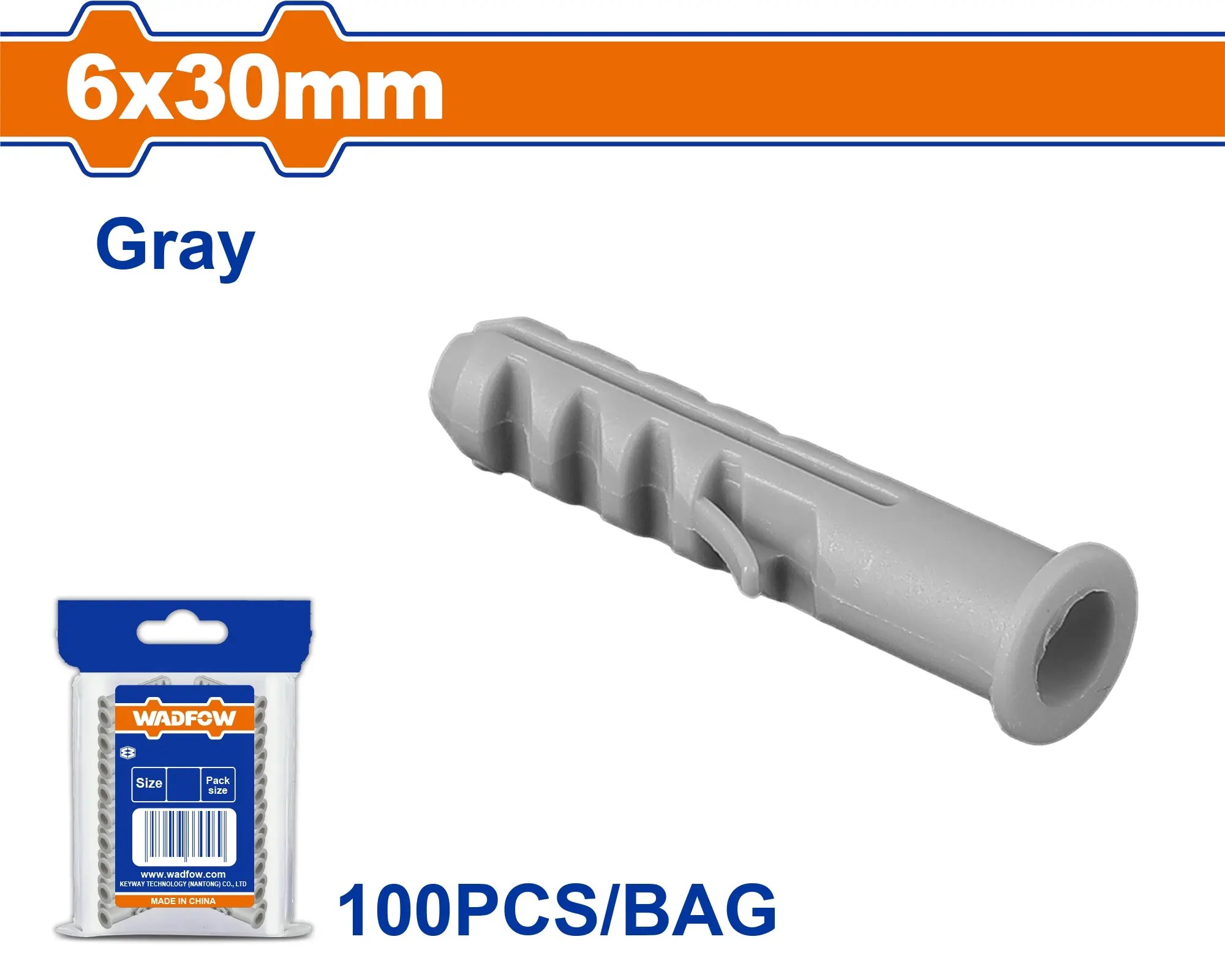 Wadfow Hmoždinka natloukací 6x30mm, sada 100 ks