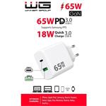 WG - Síťová nabíječka GaN 2x USB 65W, 1x USB-C PD 65W + 1x USB-A QC3.0 18W, white