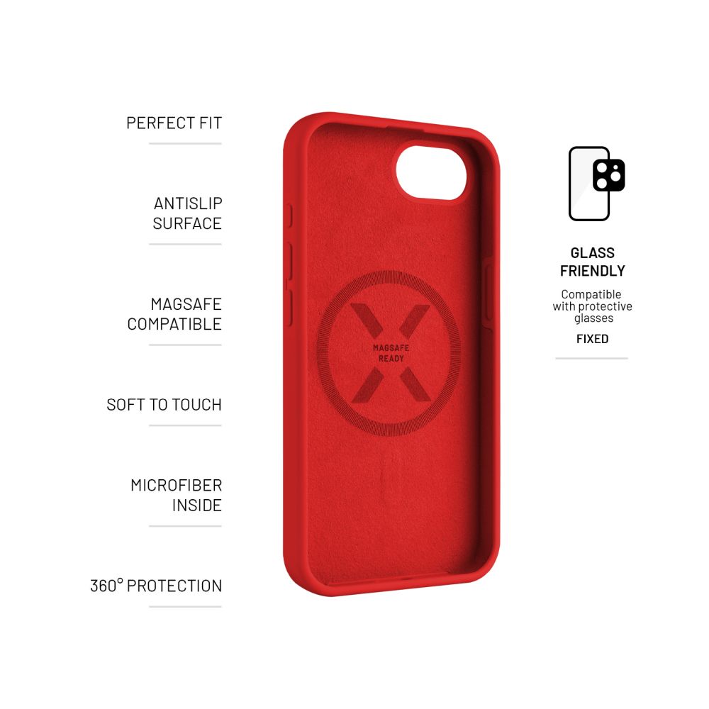 Zadní kryt FIXED MagFlow s podporou MagSafe pro Apple iPhone 16e, červený