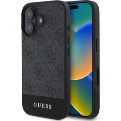 Zadný kryt Guess PU 4G Stripe pre iPhone 16 Grey