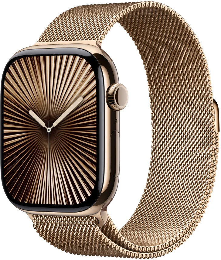 Zlaté titánové puzdro Apple Watch Series 10 GPS + Cellular 42 mm so zlatou milánskou slučkou (MX083QC/A)
