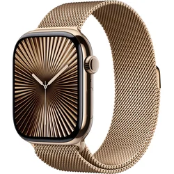 Zlaté titánové puzdro Apple Watch Series 10 GPS + Cellular 42 mm so zlatou milánskou slučkou (MX083QC/A)