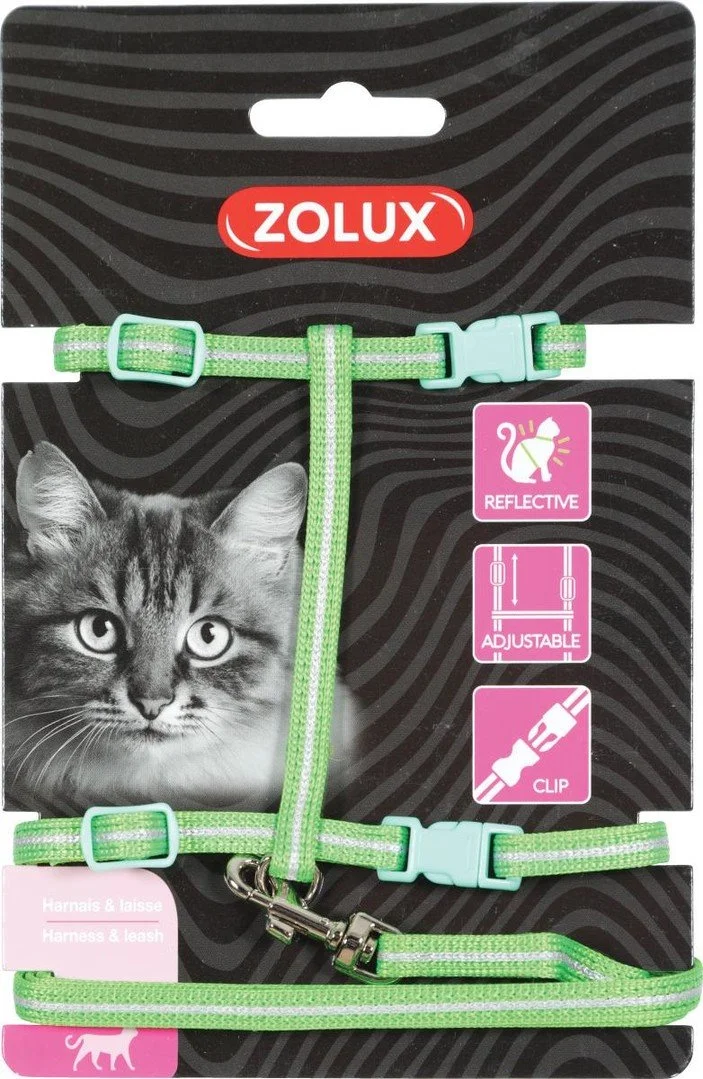 Zolux Postroj pre mačky s vodítkom 1,2 m zelený